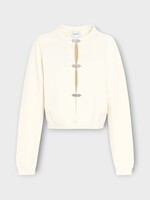 Barrie Barrie Knitwear, White, Cashmere Strass Cardigan In Niveous w/ Gem Detail