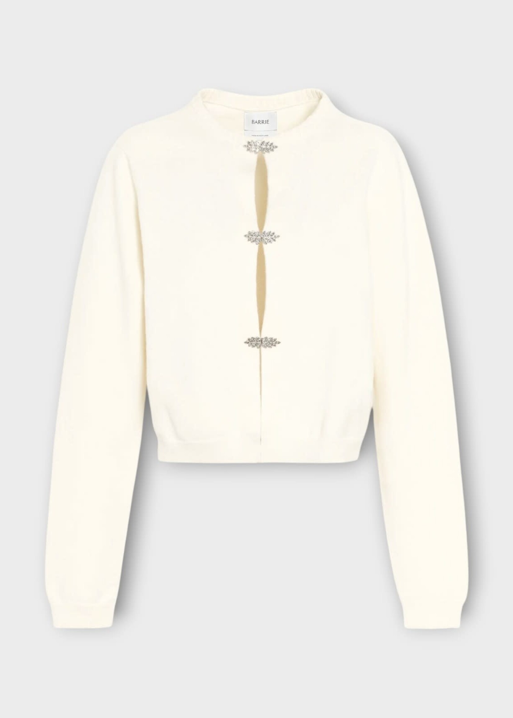 Barrie Barrie Knitwear, White, Cashmere Strass Cardigan In Niveous w/ Gem Detail