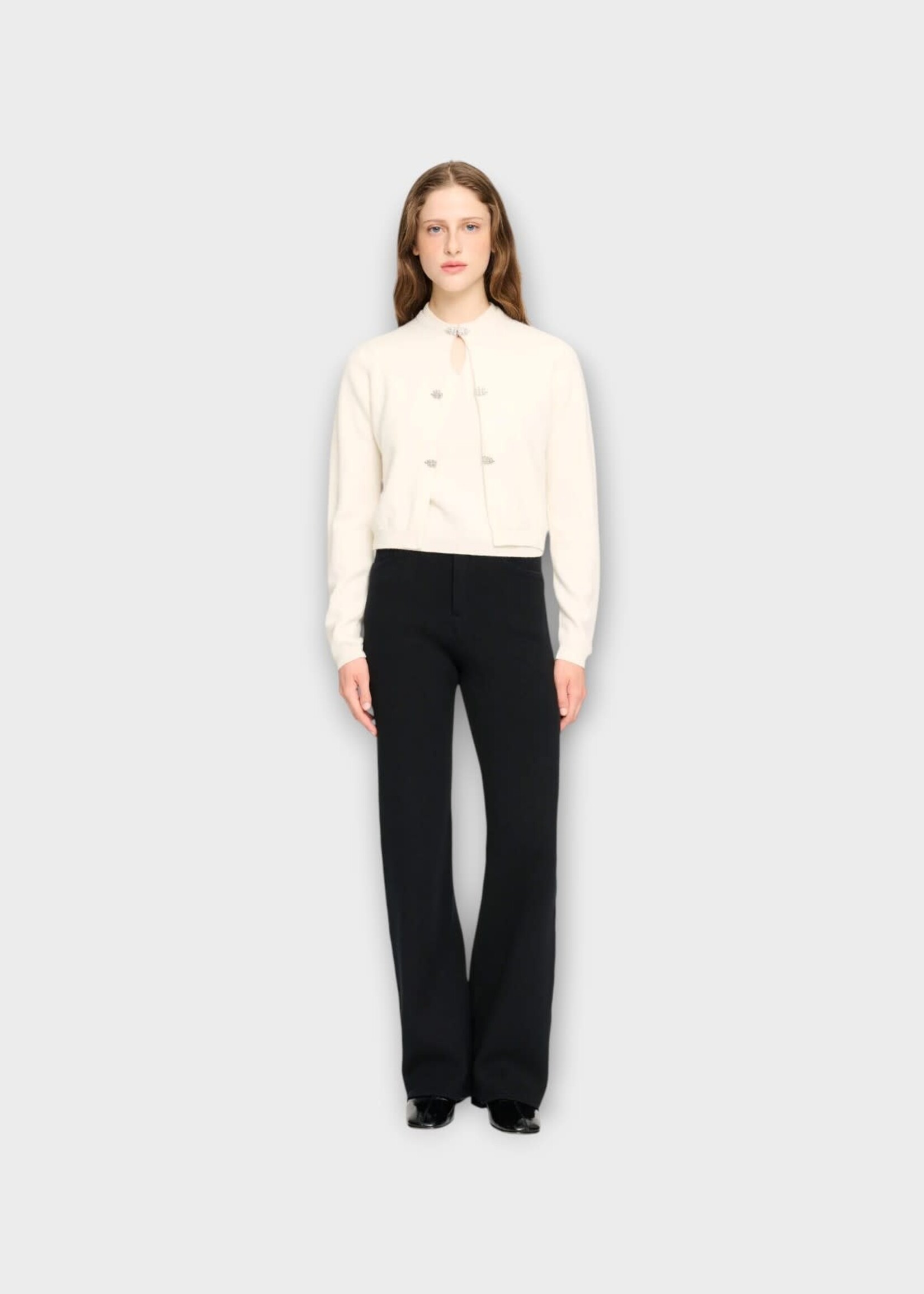 Barrie Barrie Knitwear, White, Cashmere Strass Cardigan In Niveous w/ Gem Detail