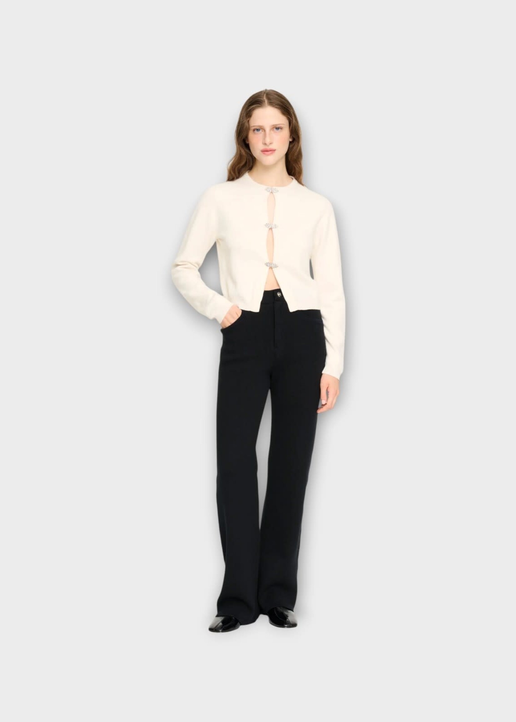 Barrie Barrie Knitwear, White, Cashmere Strass Cardigan In Niveous w/ Gem Detail