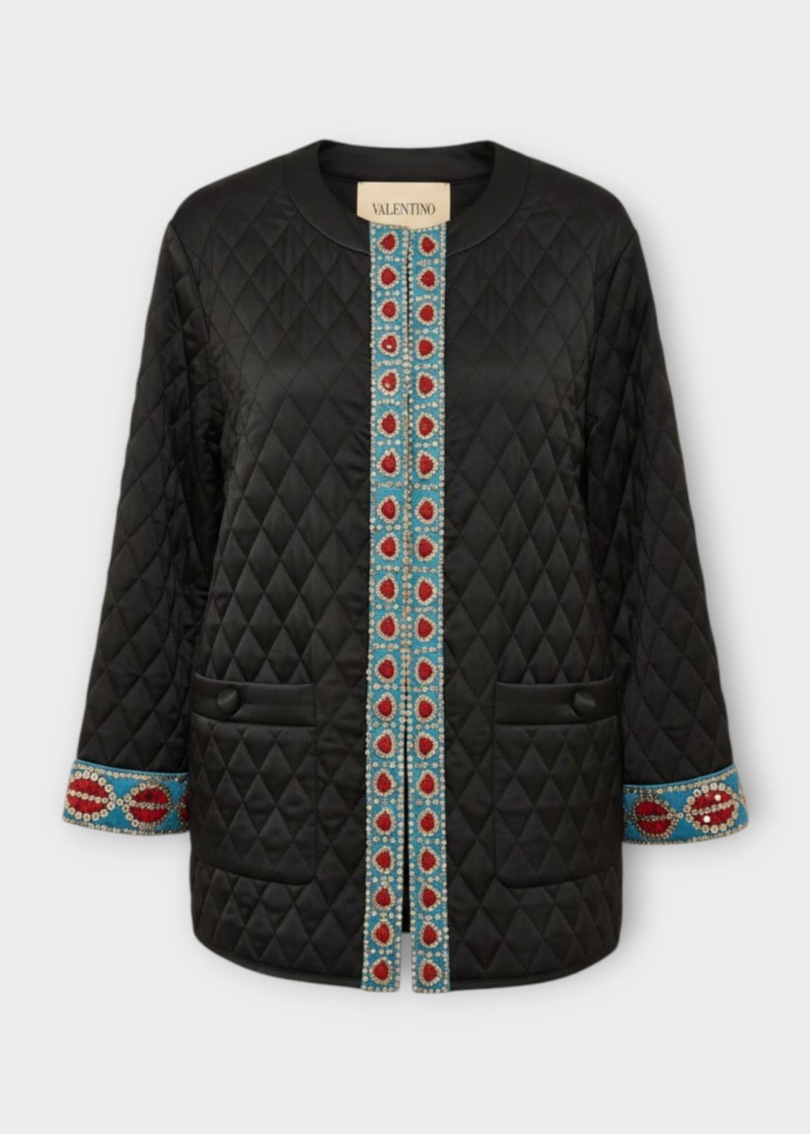 Valentino Valentino Jacket, Black, Crepe de Chine Embroidered Jacket In Black & Multicolor