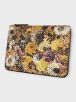 Valentino Valentino Bag, Multi, Medium Flat Pouch In Ochre  Ivory  & Tabak Brown w/ Flower Print