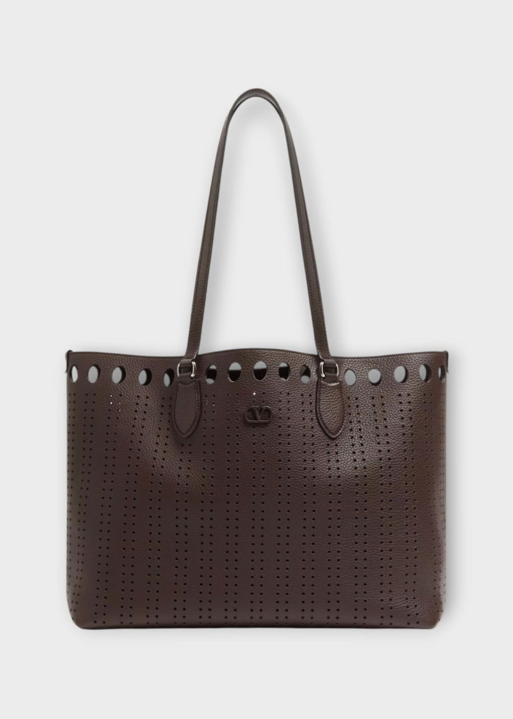 Valentino Valentino Bag, Brown, Dottie Perforated Leather Medium Shopping Bag In Dark Brown