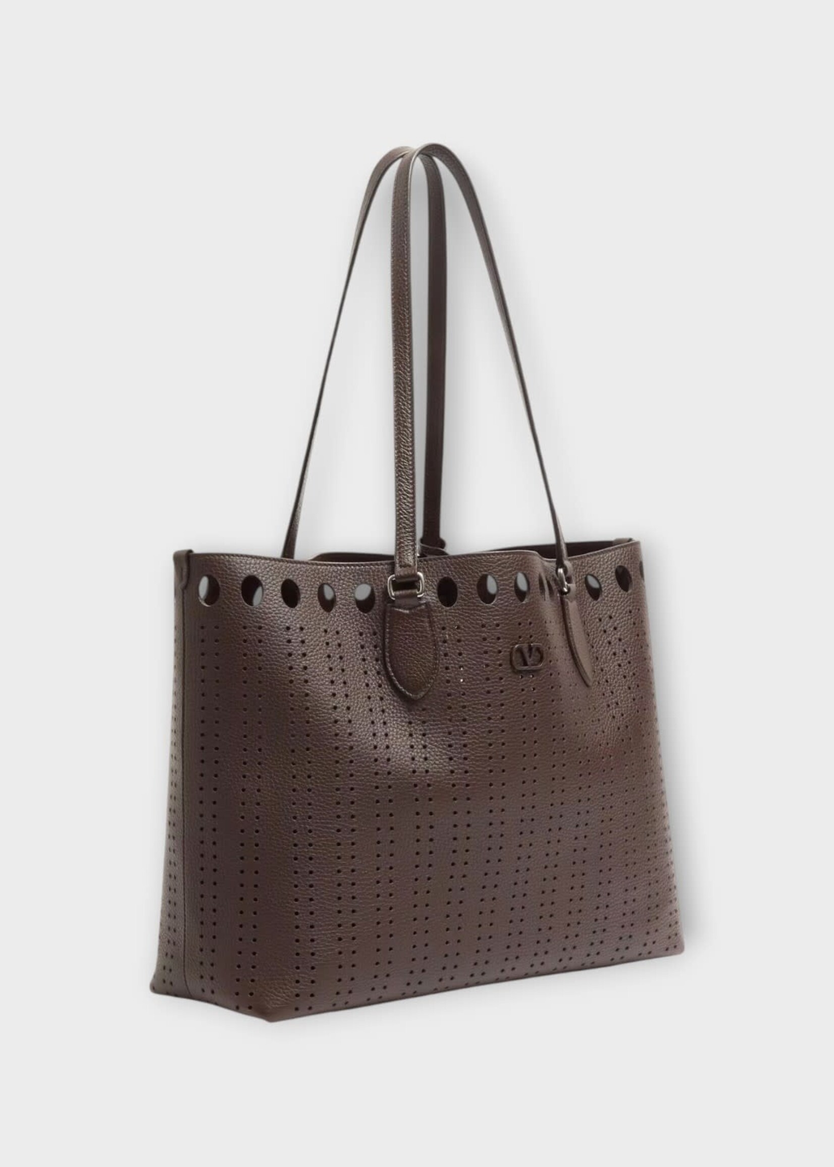 Valentino Valentino Bag, Brown, Dottie Perforated Leather Medium Shopping Bag In Dark Brown