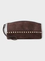 Valentino Valentino Bag, Brown, Rockstud  Suede Pochette In Ebony Brown