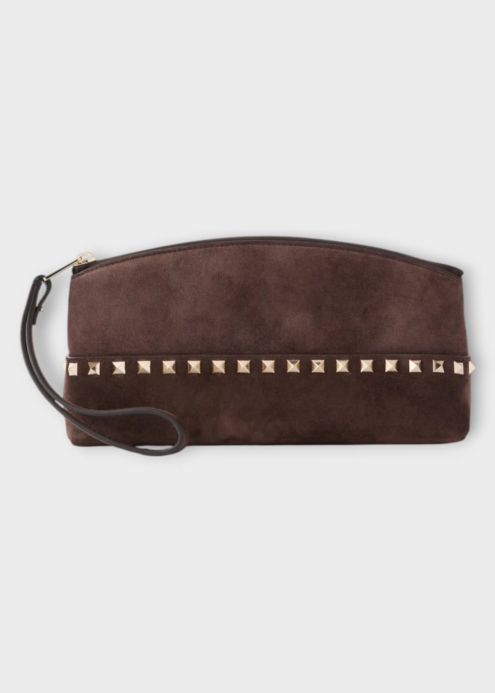 Valentino Valentino Bag, Brown, Rockstud  Suede Pochette In Ebony Brown