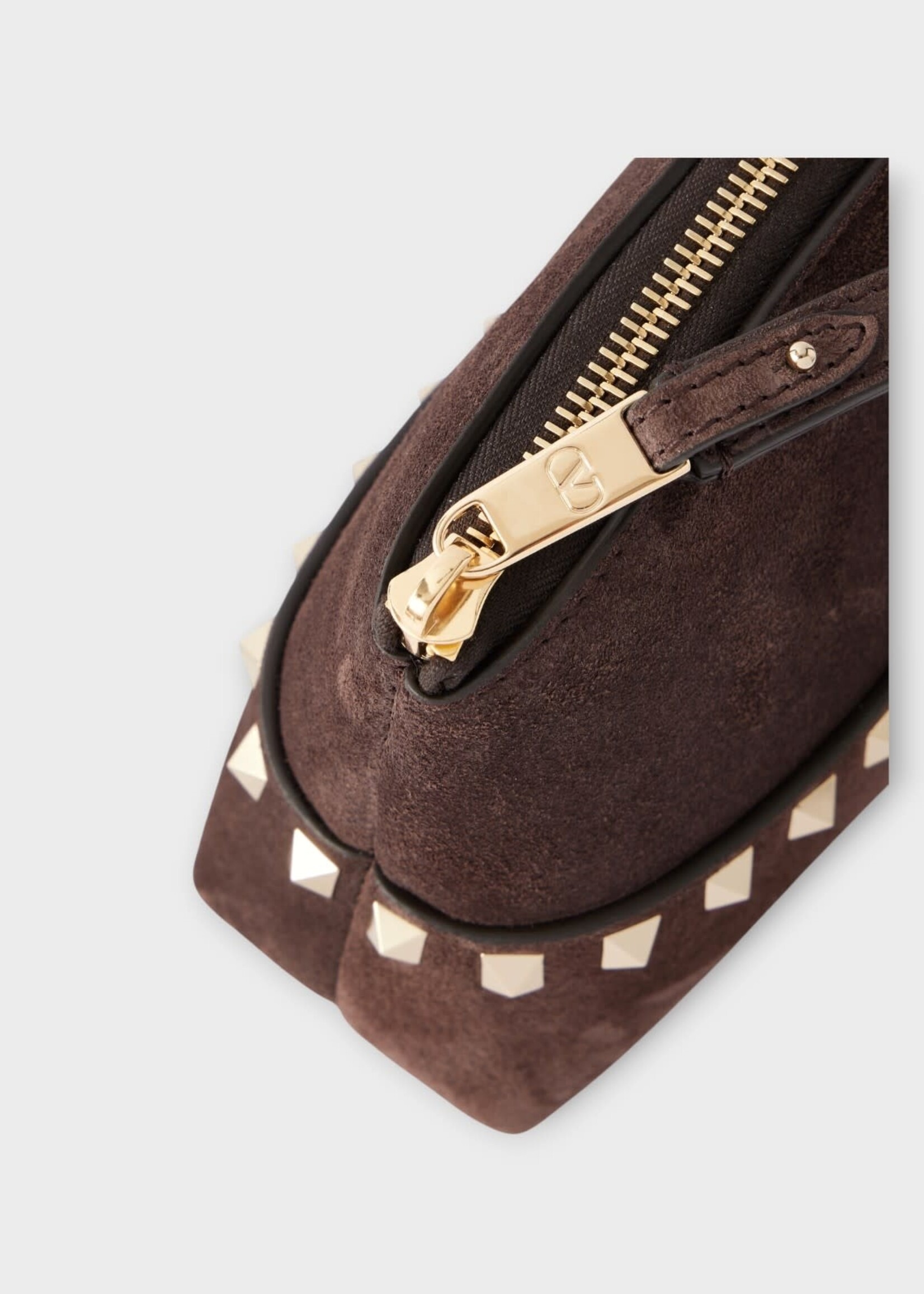 Valentino Valentino Bag, Brown, Rockstud  Suede Pochette In Ebony Brown