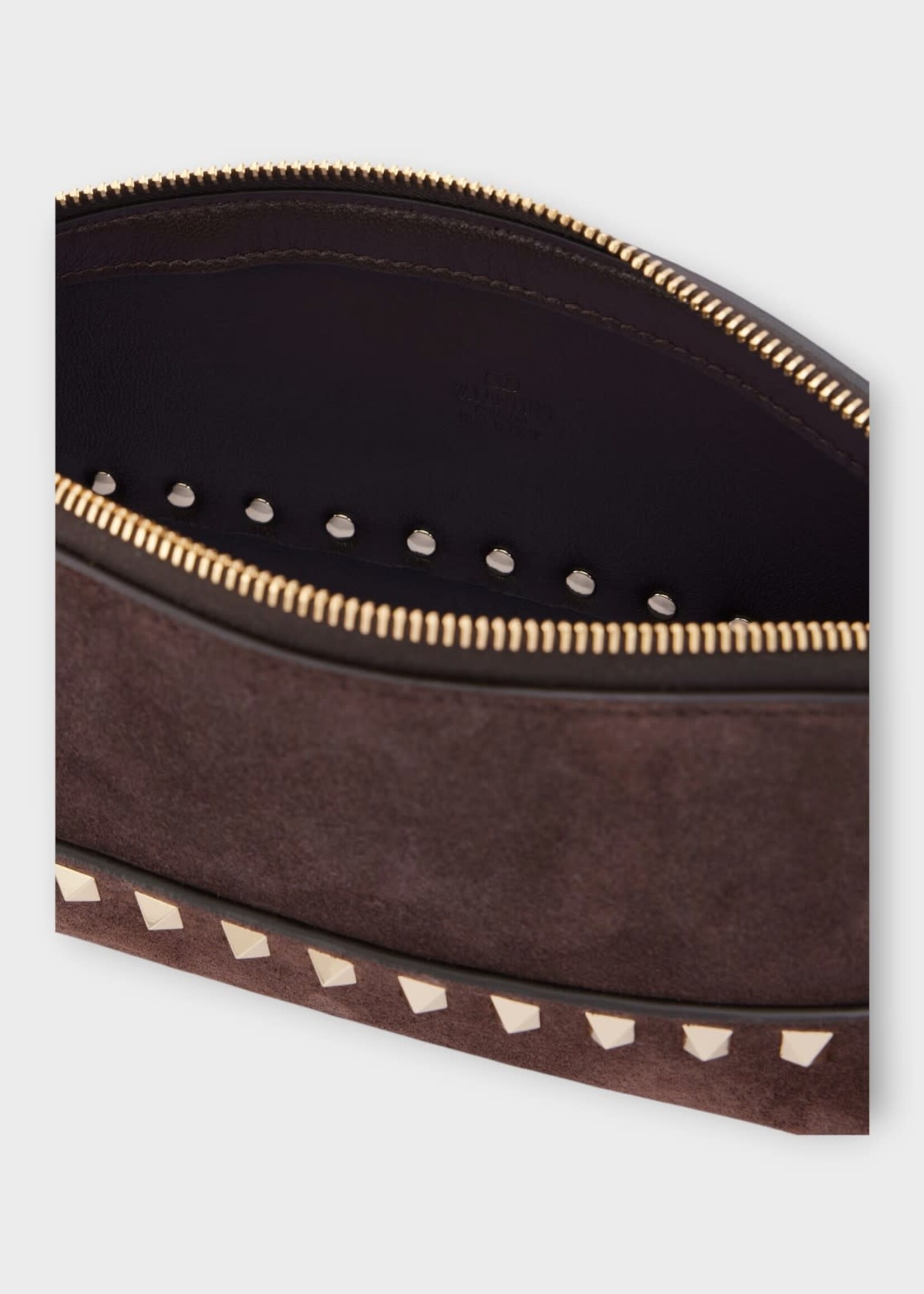 Valentino Valentino Bag, Brown, Rockstud  Suede Pochette In Ebony Brown