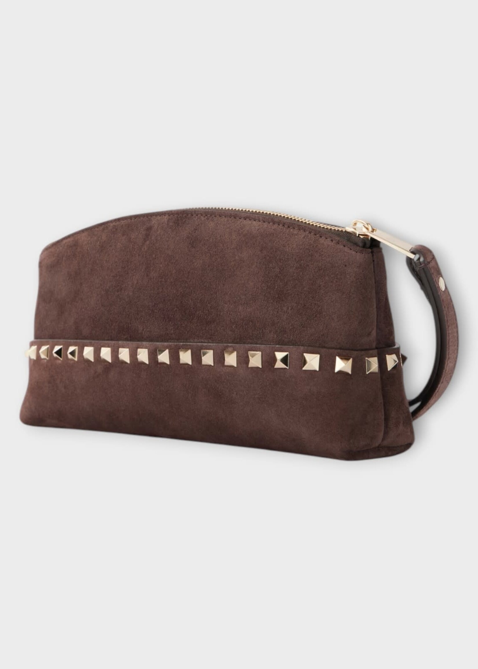 Valentino Valentino Bag, Brown, Rockstud  Suede Pochette In Ebony Brown