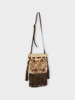 Valentino Valentino Bag, Multi, Small Embroidered Drawstring Bag In Natural Multicolor & Tabak Brown