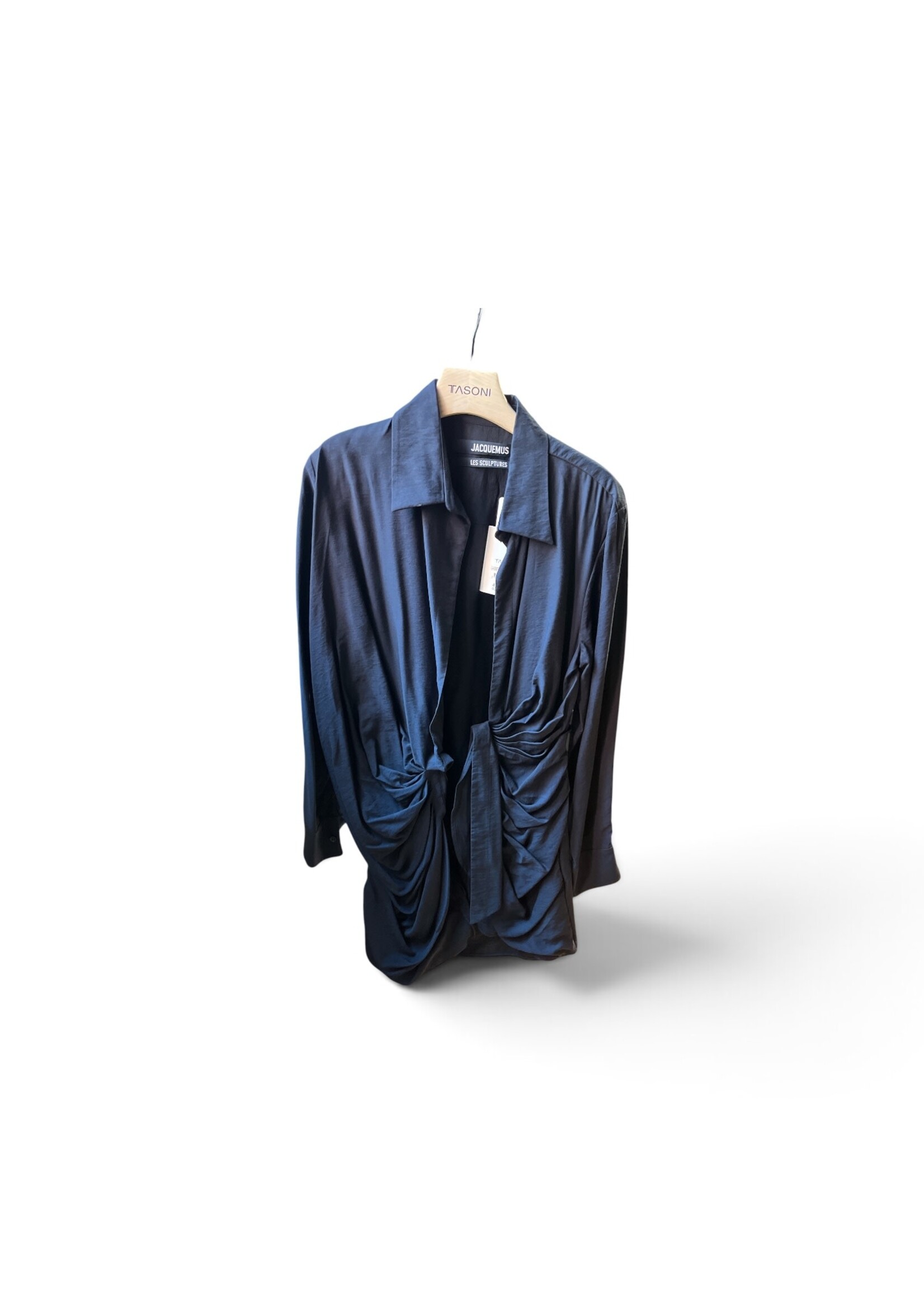Jacquemus Jacquemus Dress, Navy, La Robe Bahia Relaxed Fit Collared Sash Mini Dress In Dark Navy