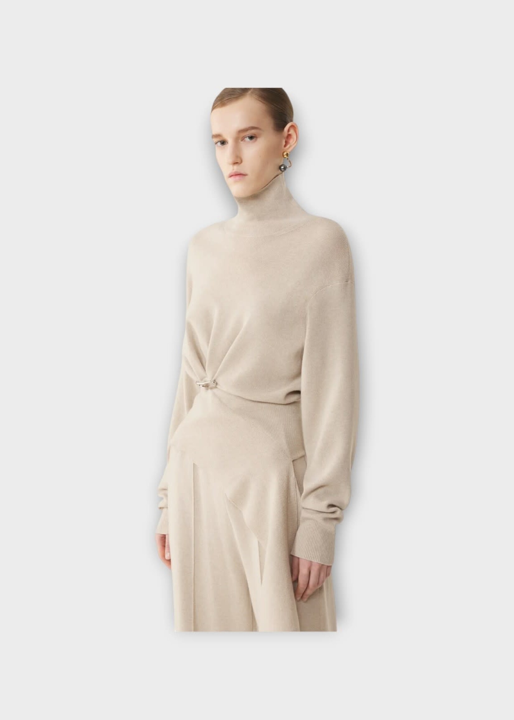 Lanvin Lanvin Knitwear, Beige, Wool & Cashmere Turtle Neck Draped Jumper In Moon