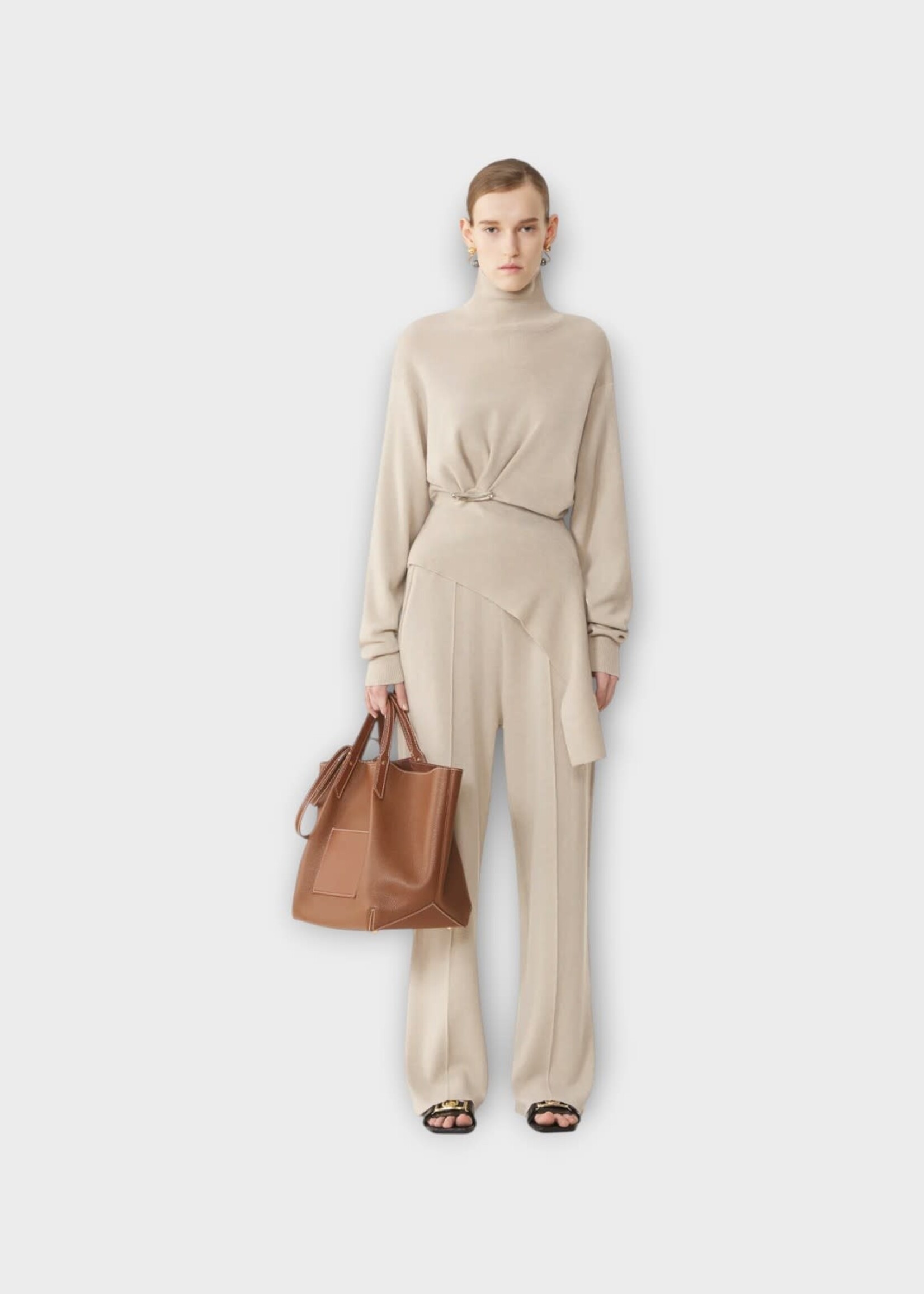 Lanvin Lanvin Knitwear, Beige, Wool & Cashmere Turtle Neck Draped Jumper In Moon