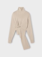 Lanvin Lanvin Knitwear, Beige, Wool & Cashmere Turtle Neck Draped Jumper In Moon