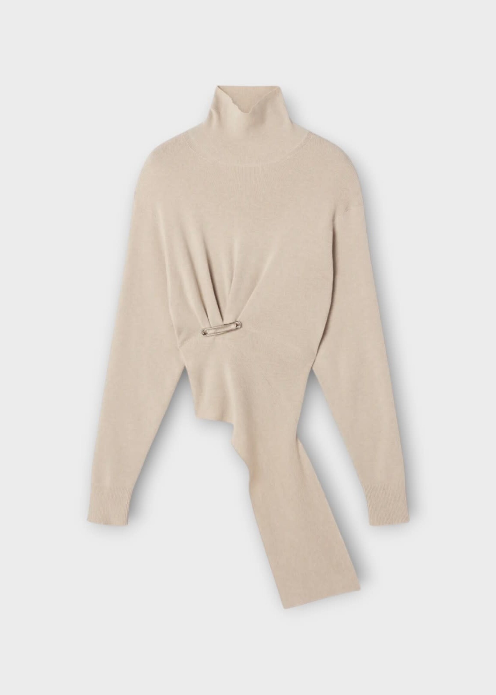 Lanvin Lanvin Knitwear, Beige, Wool & Cashmere Turtle Neck Draped Jumper In Moon