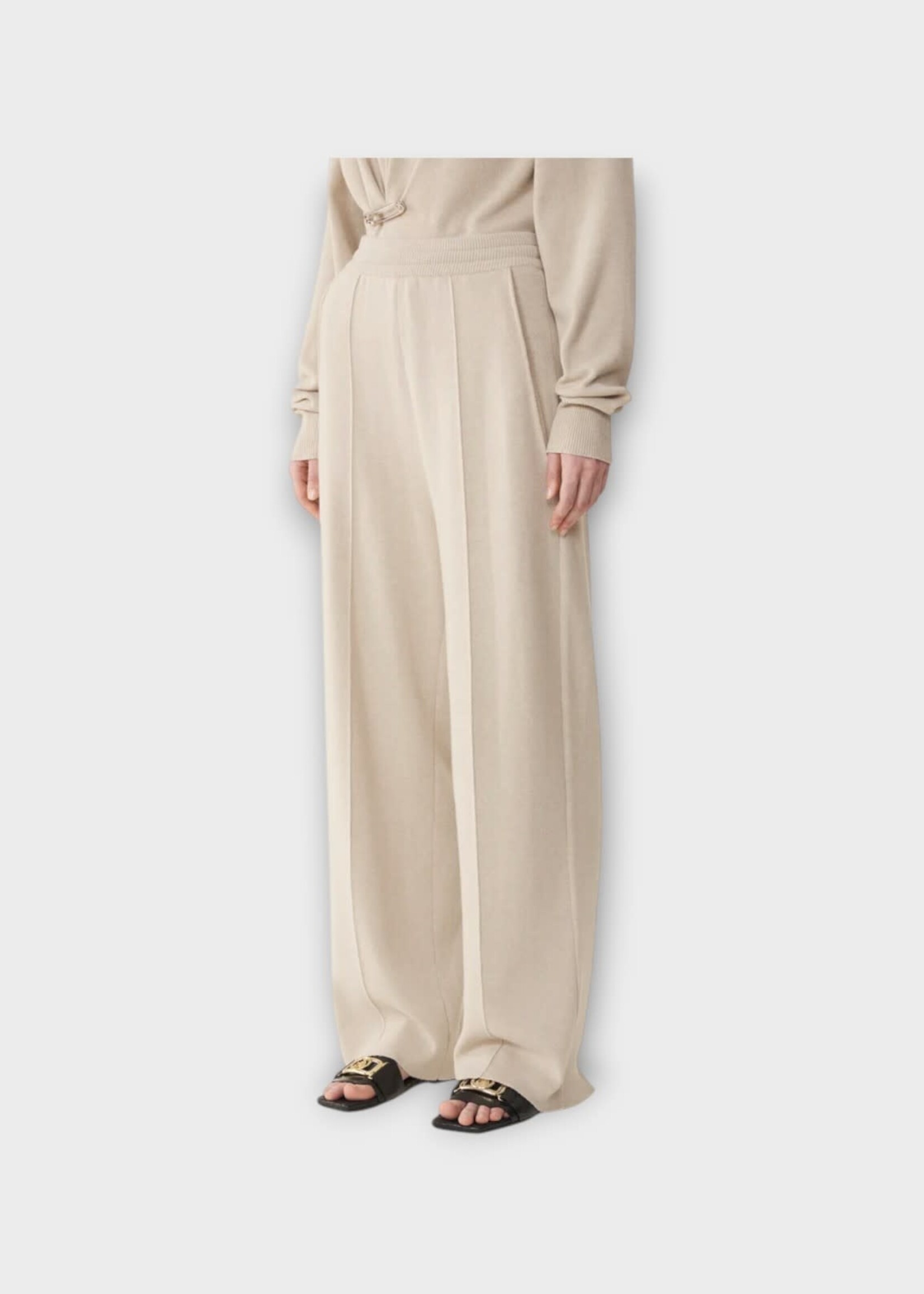 Lanvin Lanvin Trousers, Beige, Wool & Cashmere Relaxed Fit Straight Leg Trousers In Moon