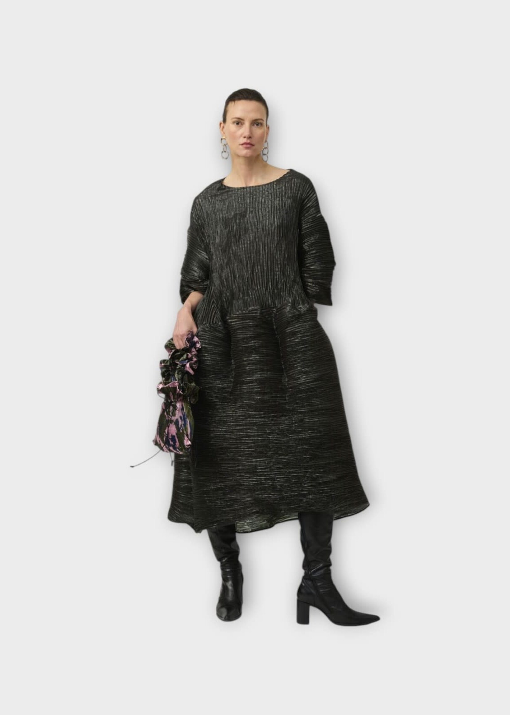 Julia Heuer Julia Heuer Dress, Black, Pax Metallic Voluminous Long Dress in Old Silver & Black