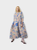 Julia Heuer Julia Heuer Dress, Print, Knox Short Sleeve Fuzzy Midi Dress in Pink Blue & Yellow w/ Ingrid Print