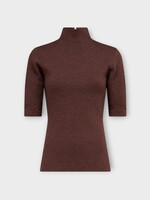 Destree Destree Top, Brown, Agathe Merino Wool Short Sleeve Top in Brown w/ Open Back Detail