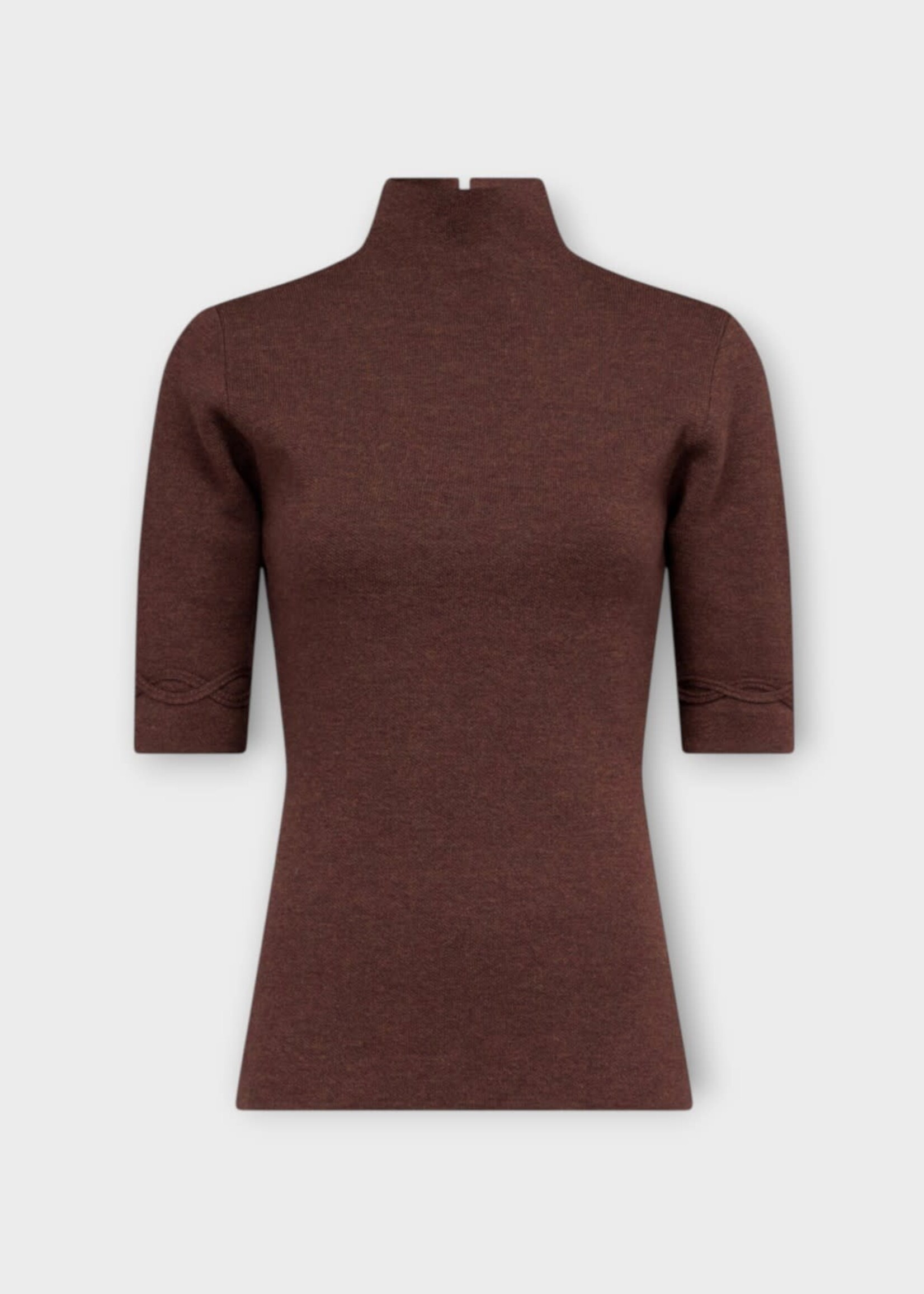 Destree Destree Top, Brown, Agathe Merino Wool Short Sleeve Top in Brown w/ Open Back Detail