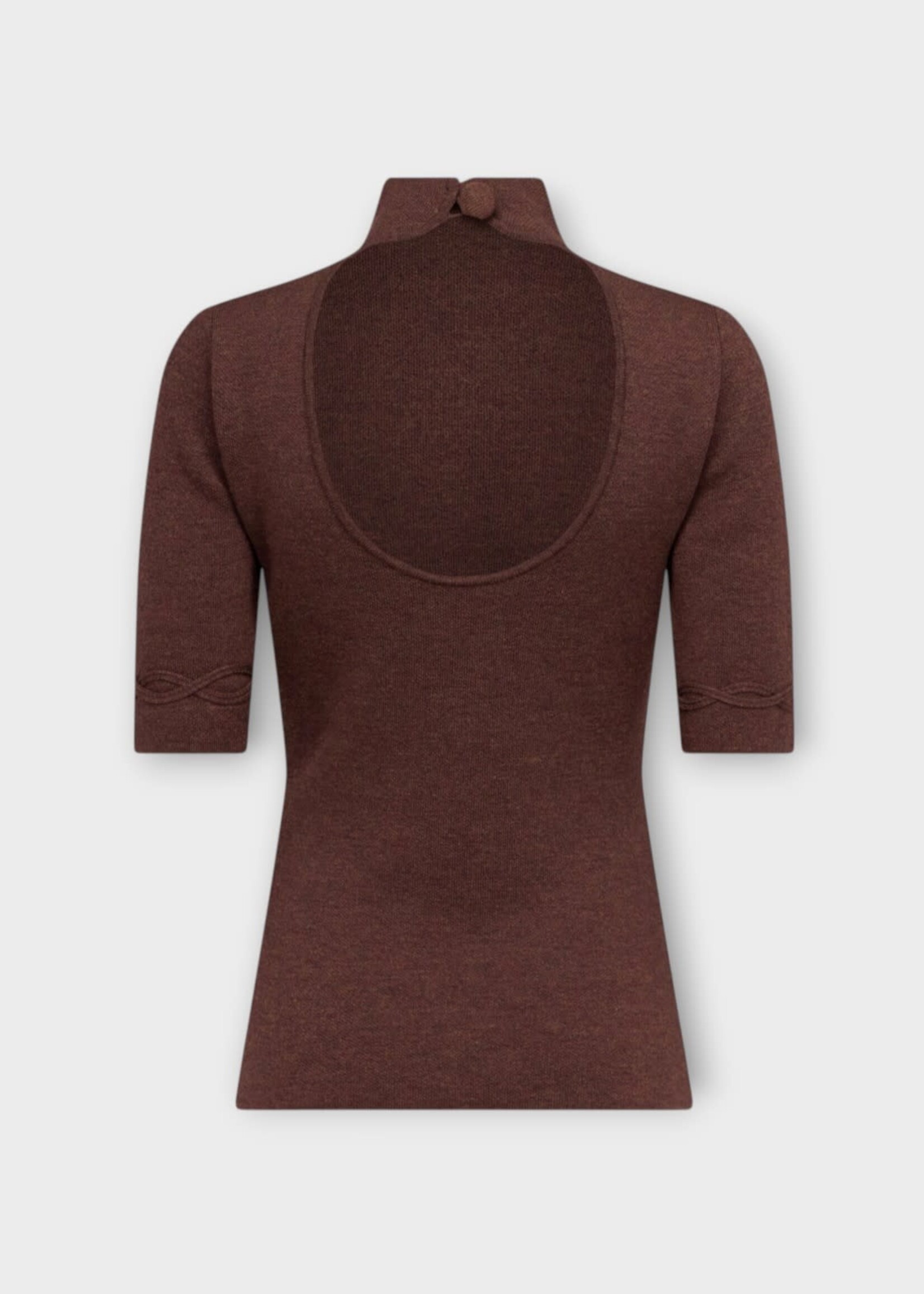 Destree Destree Top, Brown, Agathe Merino Wool Short Sleeve Top in Brown w/ Open Back Detail
