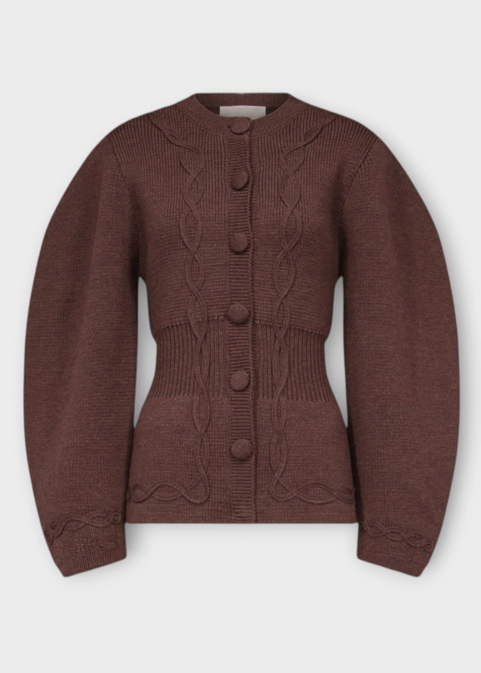 Destree Destree Knitwear, Brown, Adrian Merino Wool Crew Neck Cardigan in Brown