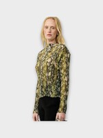 Julia Heuer Julia Heuer Top, Print, Lee Chiffon Long Sleeve Pleated Top in Green & Black w/ Bruno Print