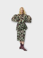 Julia Heuer Julia Heuer Top, Print, Robin Chiffon Short Sleeve Pleated Top in Green w/ Ingrid Print