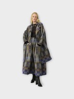 Julia Heuer Julia Heuer Coat, Print, Johan Double Breasted Pleated Tartan Coat in Black & Multicolor w/ Helge Print