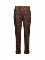 Julia Heuer Julia Heuer Trousers, Print, Jack Heavy Crepe Pleated Pants in Brown & Red w/ Roman Print