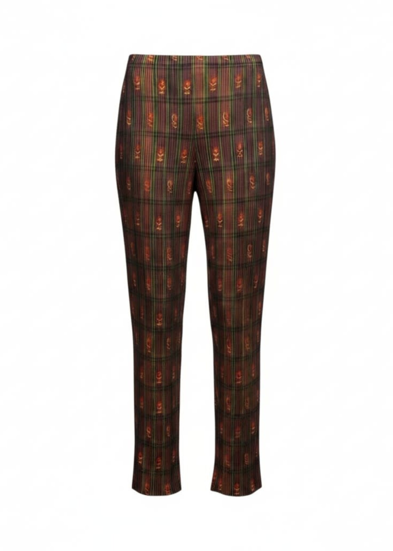 Julia Heuer Julia Heuer Trousers, Print, Jack Heavy Crepe Pleated Pants in Brown & Red w/ Roman Print