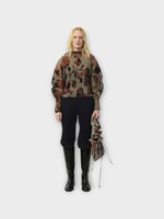 Julia Heuer Julia Heuer Top, Print, Radok Knit Long Sleeve Pleated Top in Beige & Black  w/ Ingrid Print