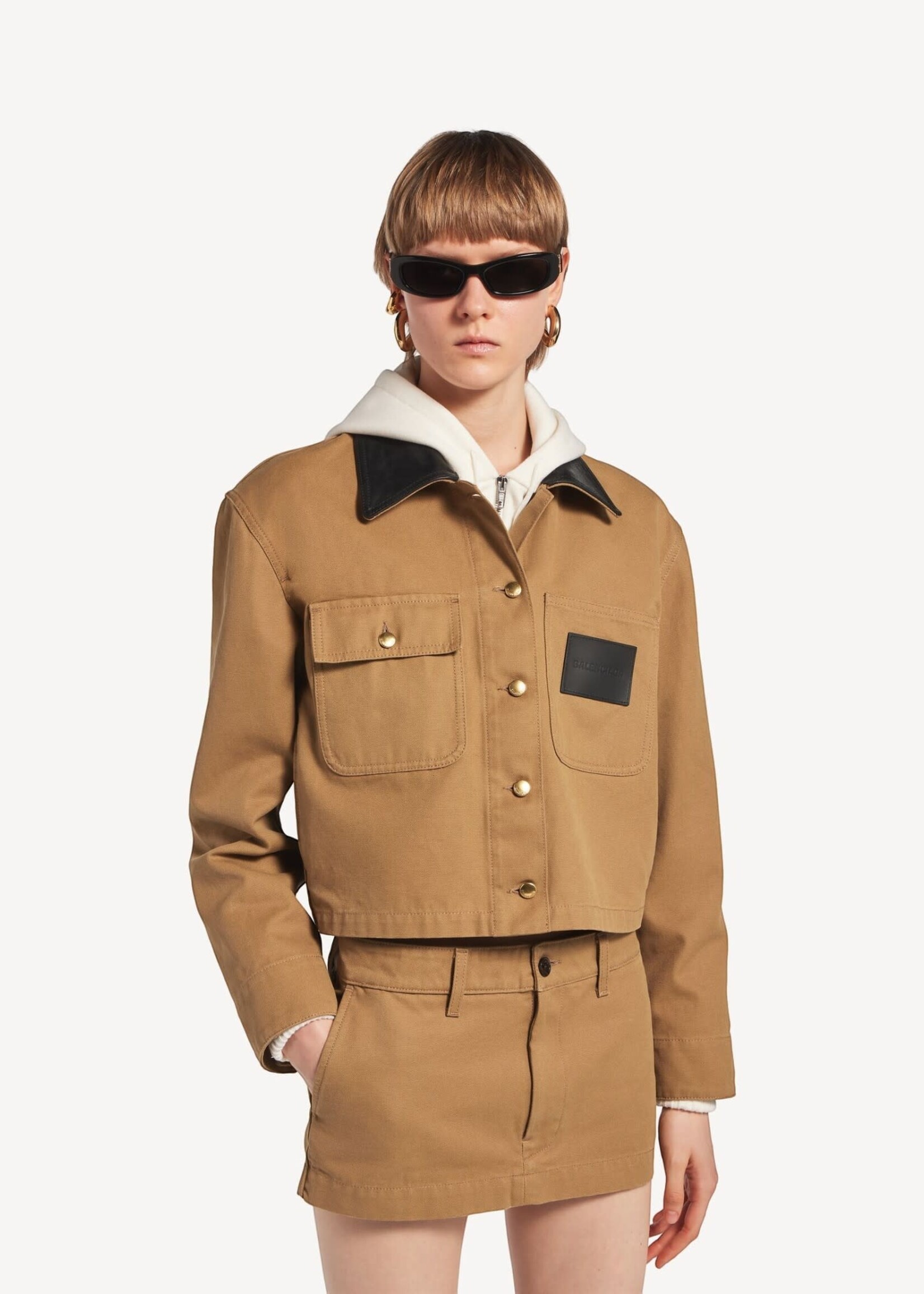 Balenciaga Balenciaga Jacket, Beige, Cotton Cropped Workwear Jacket in Beige w/ Chest Pocket