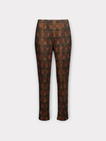 Julia Heuer Julia Heuer Trousers, Print, Jack Heavy Crepe Pleated Pants in Brown & Red w/ Roman Print