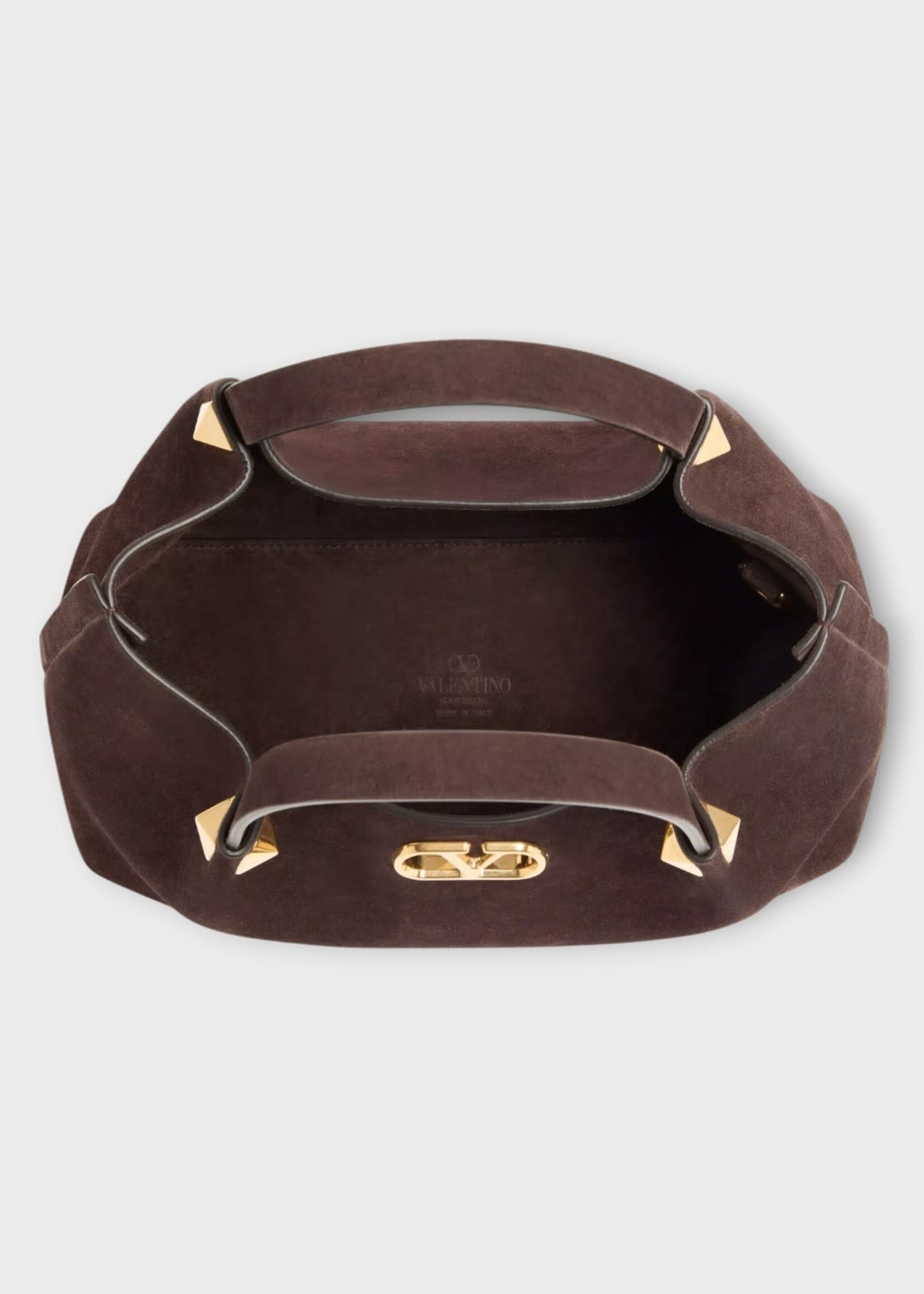 Valentino Valentino Bag, Brown, Small Tote Suede Vlogo Signature In Ebony Brown