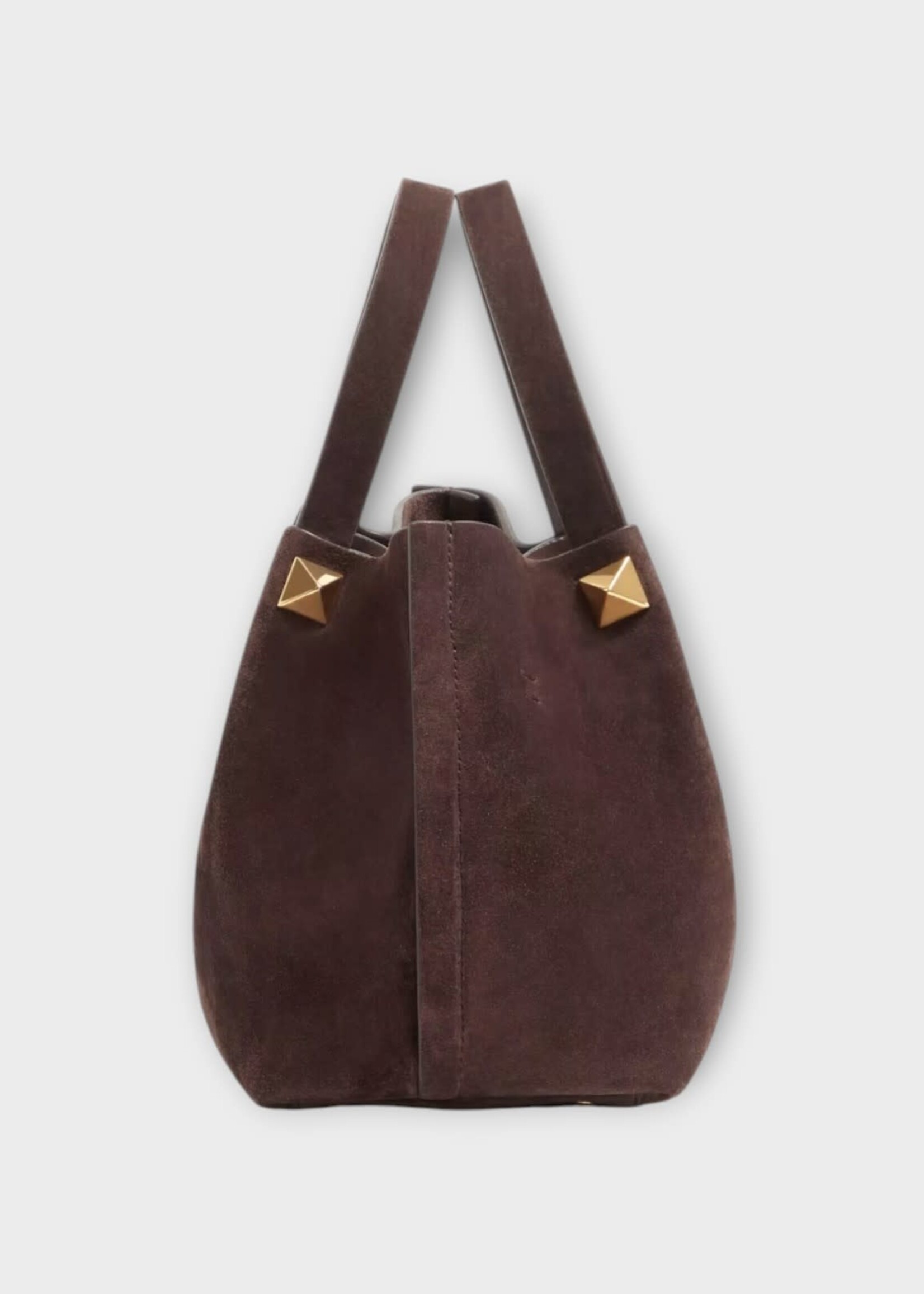 Valentino Valentino Bag, Brown, Small Tote Suede Vlogo Signature In Ebony Brown