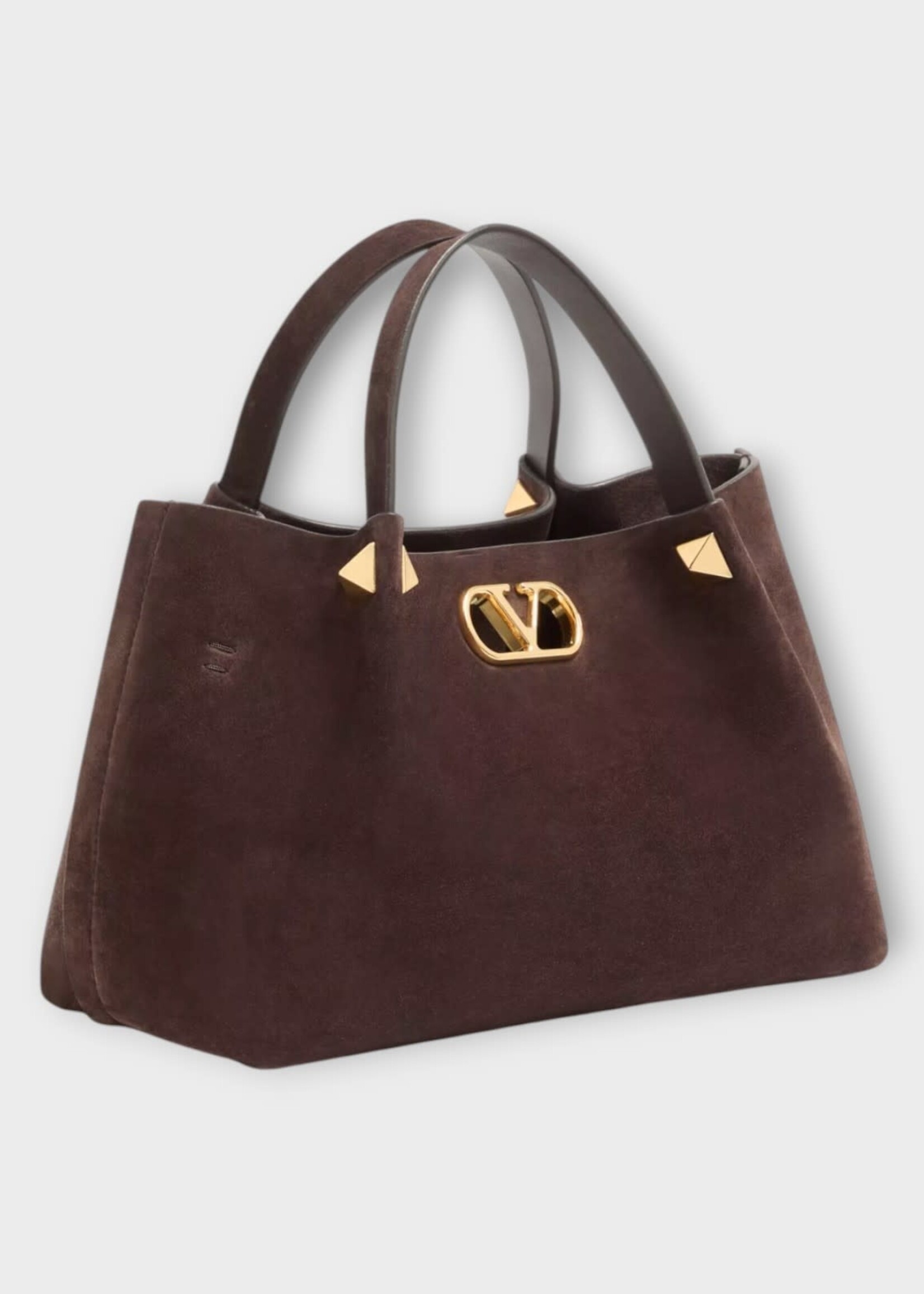 Valentino Valentino Bag, Brown, Small Tote Suede Vlogo Signature In Ebony Brown