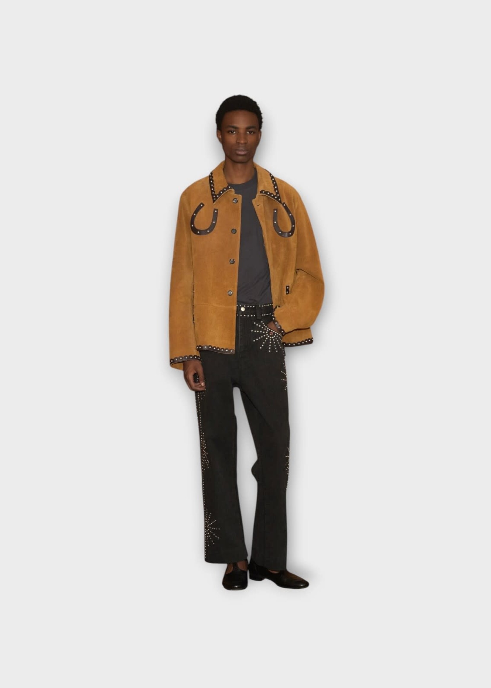 Bode Bode Jacket, Suede Carson Jacket In Tan Brown w/ Studs