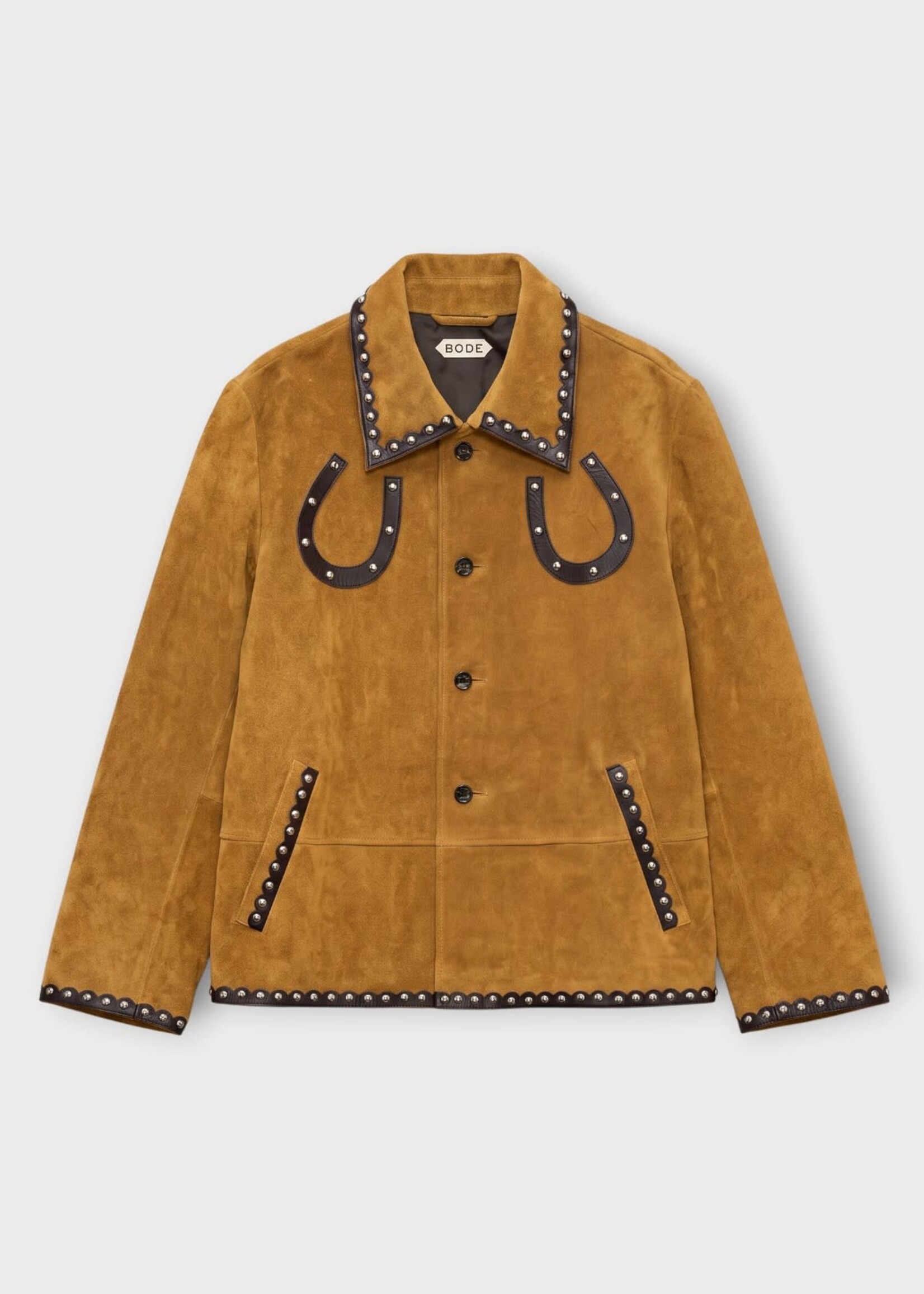 Bode Bode Jacket, Suede Carson Jacket In Tan Brown w/ Studs
