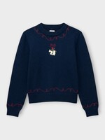 Bode Bode Knitwear, Navy, Alpaca Long Sleeve Crew Neck Pullover In Navy w/ Cowboy Embroidery