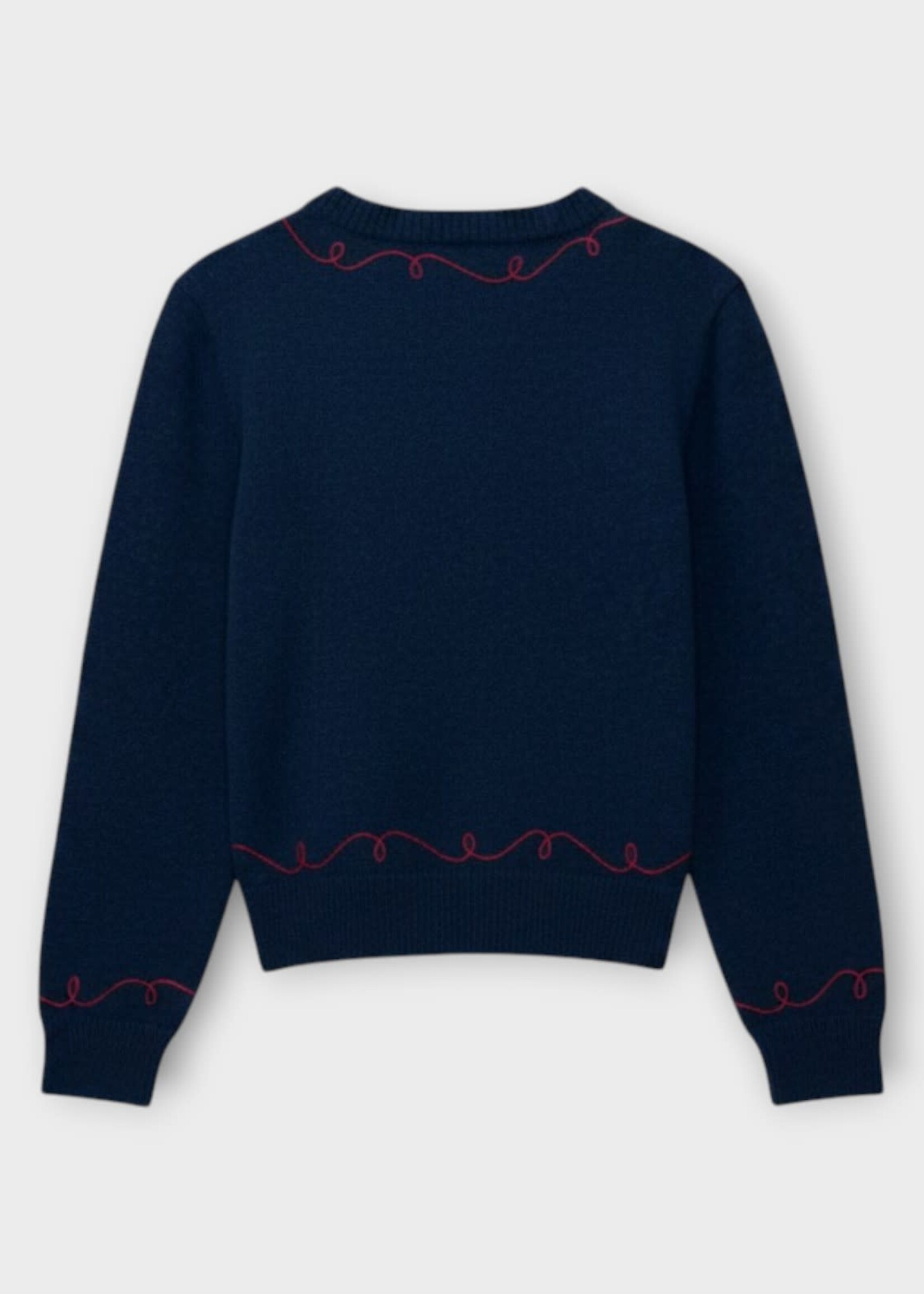 Bode Bode Knitwear, Navy, Alpaca Long Sleeve Crew Neck Pullover In Navy w/ Cowboy Embroidery