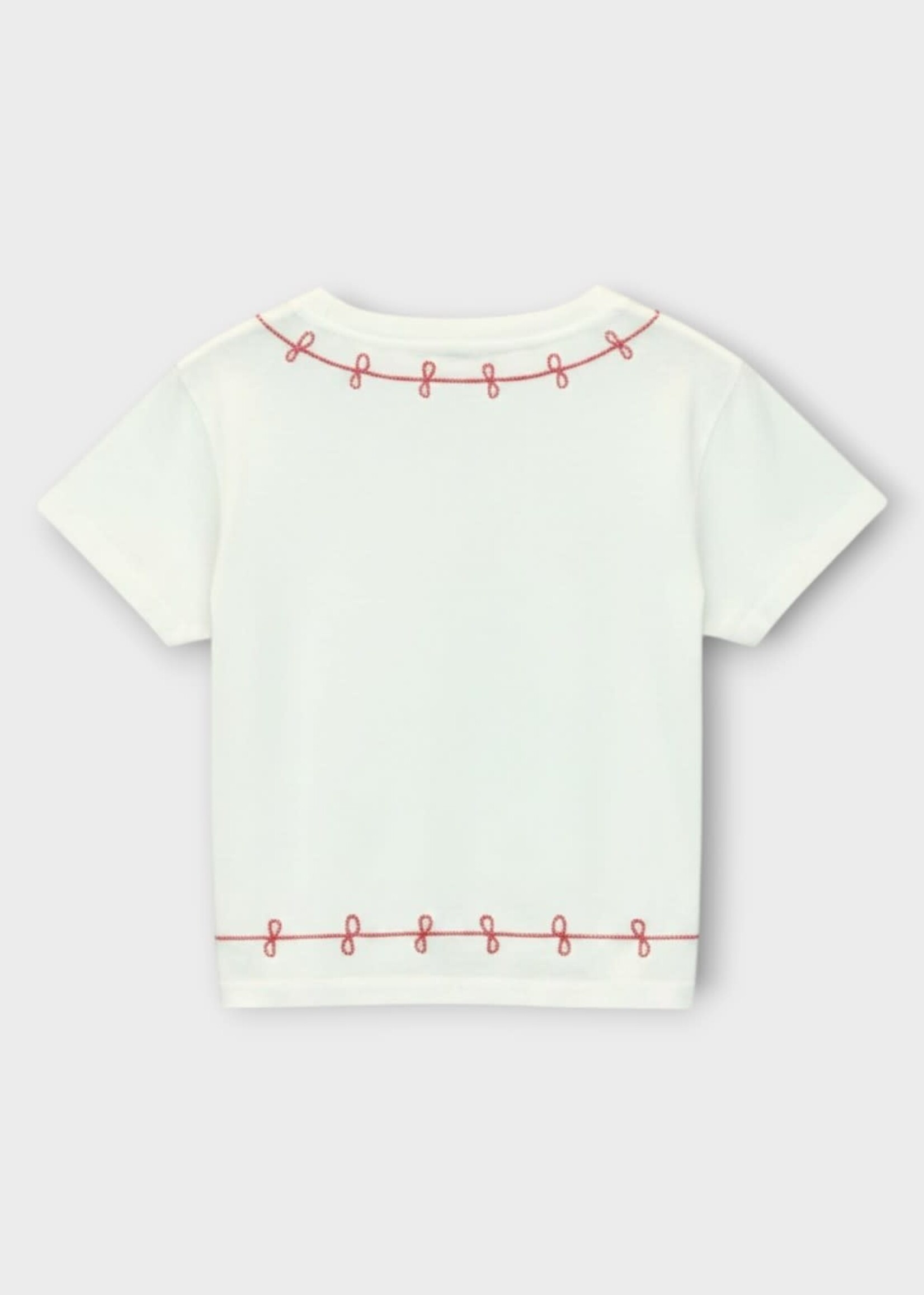 Bode Bode T-Shirt, White, Cotton Lasso Crew Neck T-Shirt In Cream w/ Red Embroidery