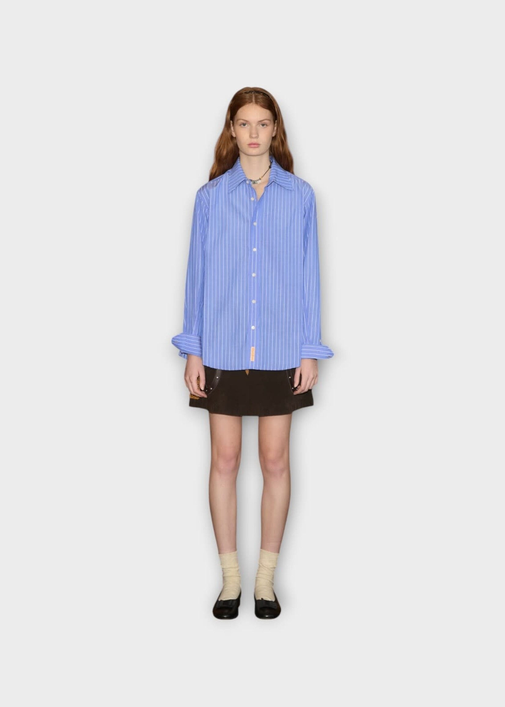Bode Bode Shirt, Blue, Cotton Bluebell Long Sleeve Shirt In Blue Cream