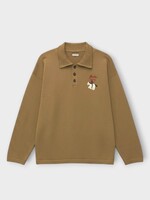 Bode Bode Knitwear, Brown, Wool Cowboy Applique Long Sleeve Polo In Tan