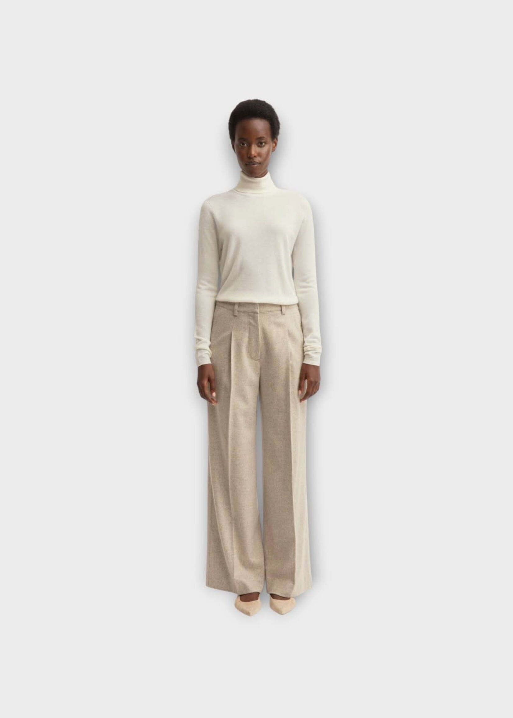 Iris Von Arnim Iris von Arnim Trousers, Beige, Venia Wool & Silk Brushed Herringbone Pants In Alabaster