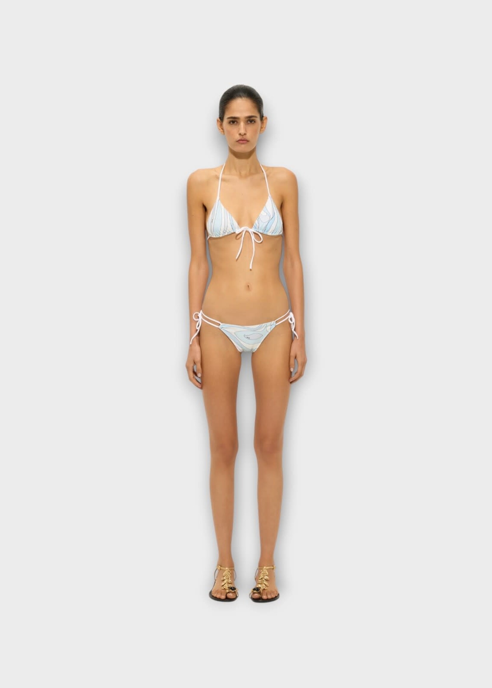 Pucci Pucci Swimwear, Print, Classic Cut Bikini Bottom in Light Blue w/ Marmo Print