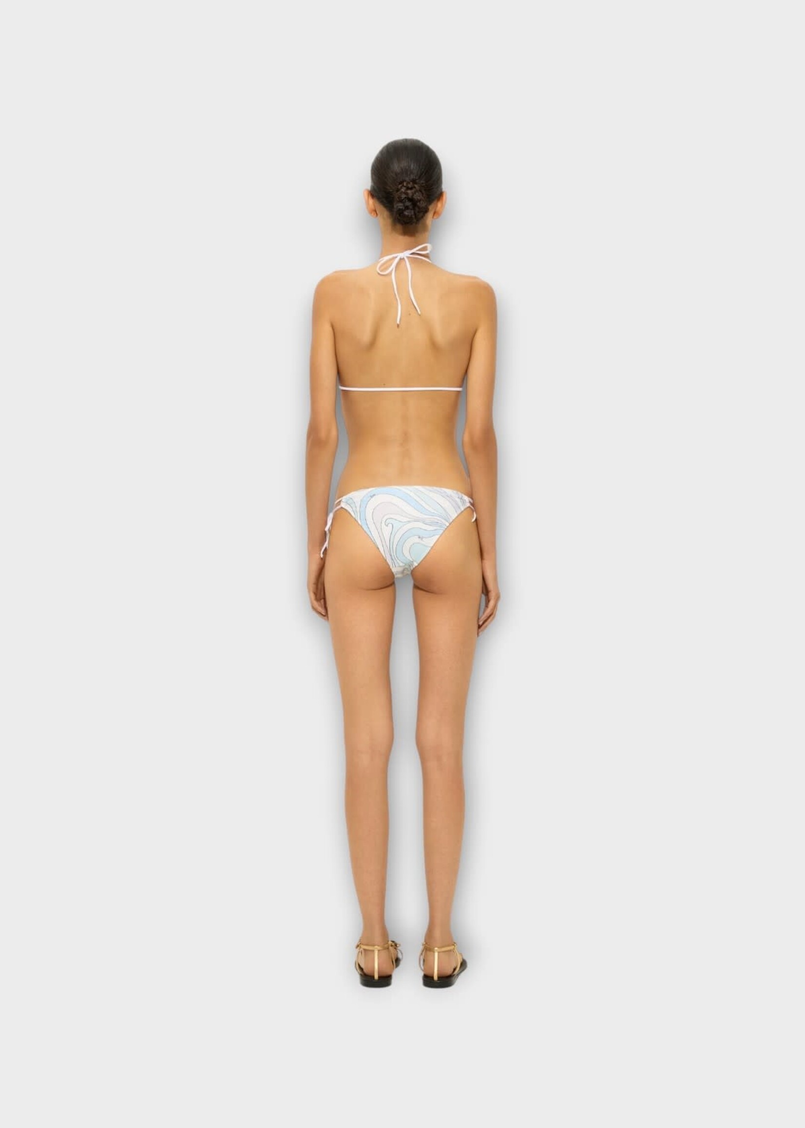 Pucci Pucci Swimwear, Print, Classic Cut Bikini Bottom in Light Blue w/ Marmo Print