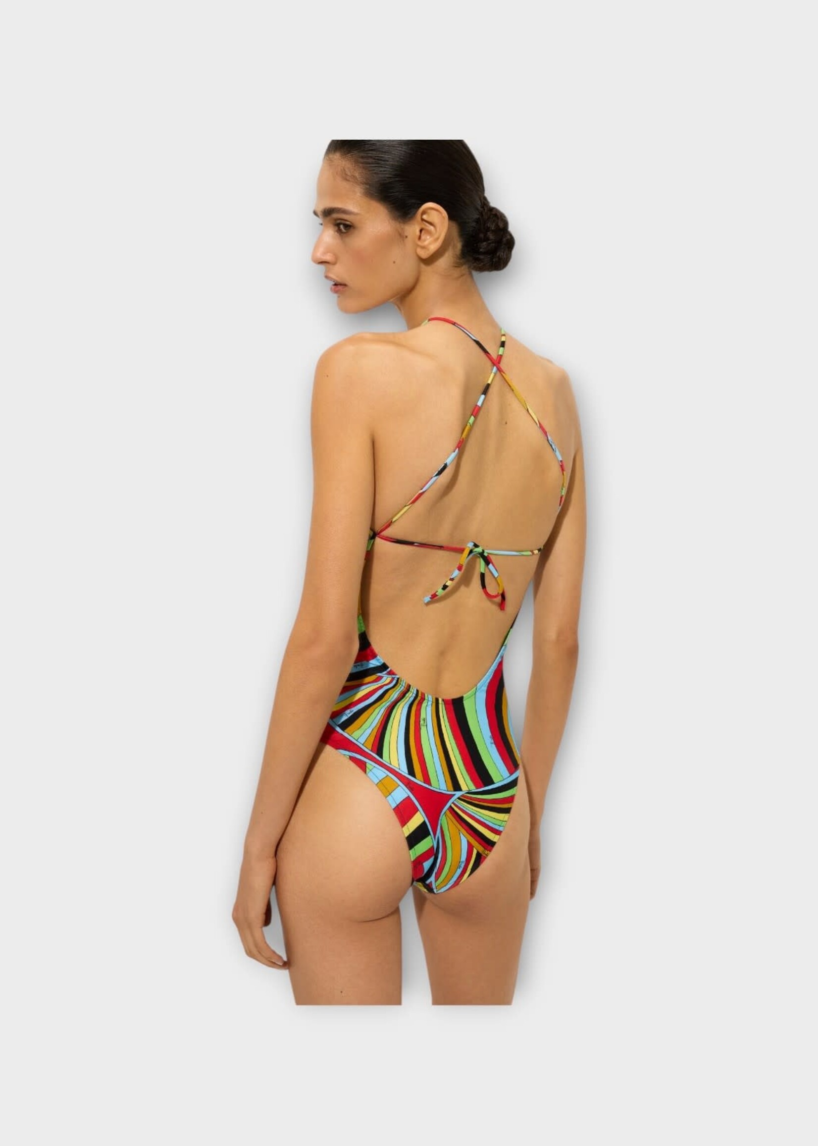 Pucci Pucci Swimwear, Print, Halter Neck One Piece Swimsuit In Multicolor w/ Iride Print