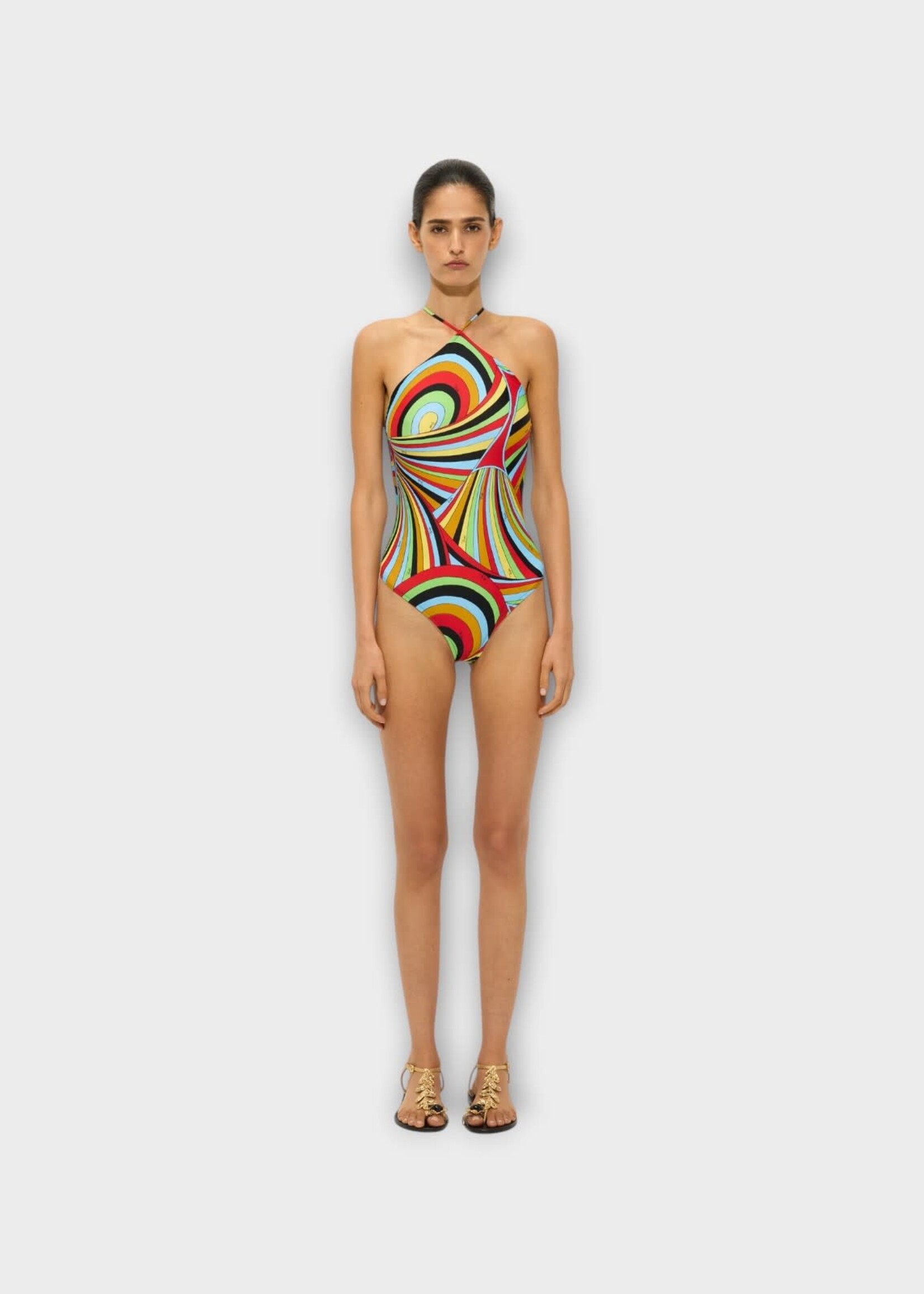 Pucci Pucci Swimwear, Print, Halter Neck One Piece Swimsuit In Multicolor w/ Iride Print