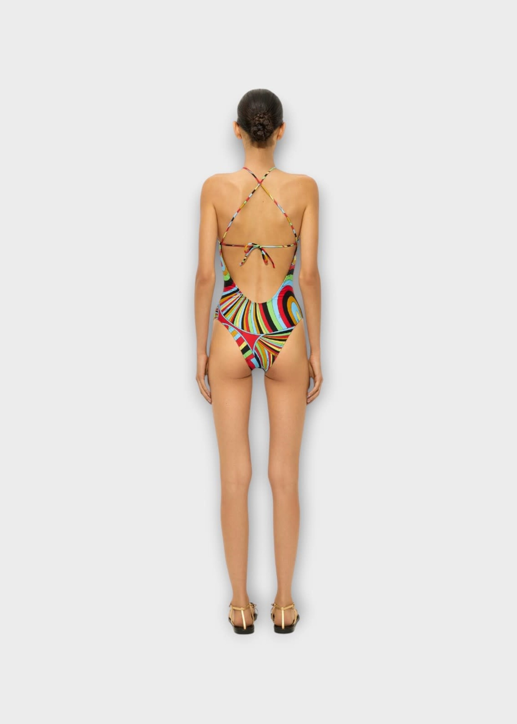 Pucci Pucci Swimwear, Print, Halter Neck One Piece Swimsuit In Multicolor w/ Iride Print